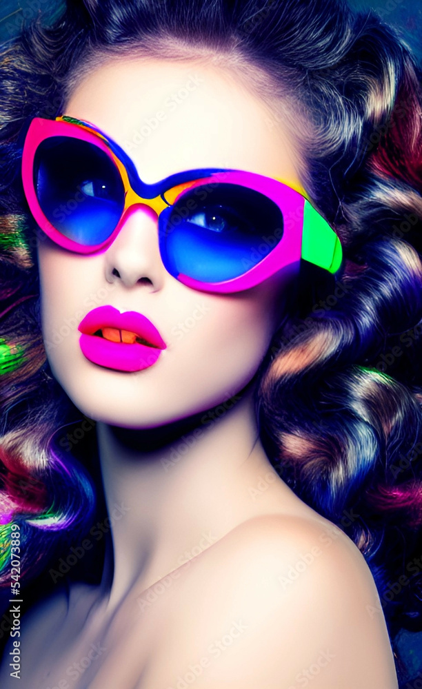 Portrait of a girl with creative makeup and hairstyle. Illustration. Generated by Artificial Intelligence. Portrait of a girl with creative makeup and hairstyle. Illustration. Generated by Artificial Intelligence.