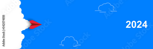 2024 e plane red oak on blue background.year plan idea concept. business creativity new idea discovery innovation technology.