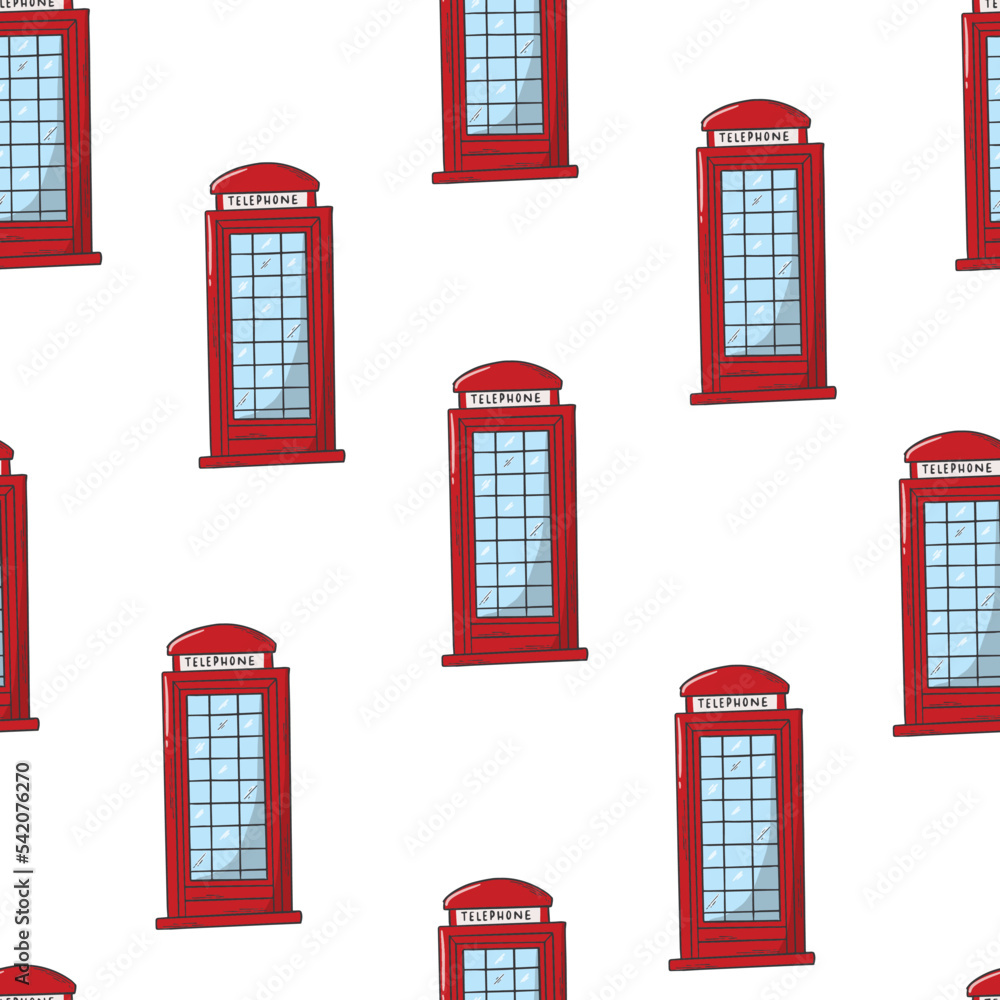 London, Great britain seamless pattern with red telephone booths on white background. Good for prints, nursery decor, digital paper, wallpaper, scrapbooking, packaging, etc. EPS 10 London, Great britain seamless pattern with red telephone booths on white background. Good for prints, nursery decor, digital paper, wallpaper, scrapbooking, packaging, etc. EPS 10