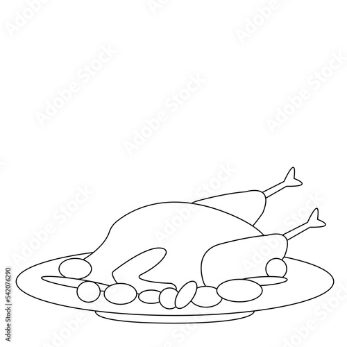 black line simple flat backed turkey with vegetables on a plate for a thanksgiving table
