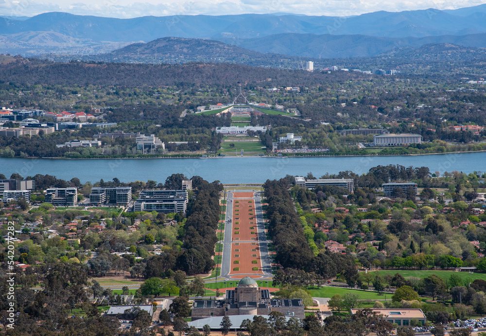 Aerial view of Canberra from the top of mountain.