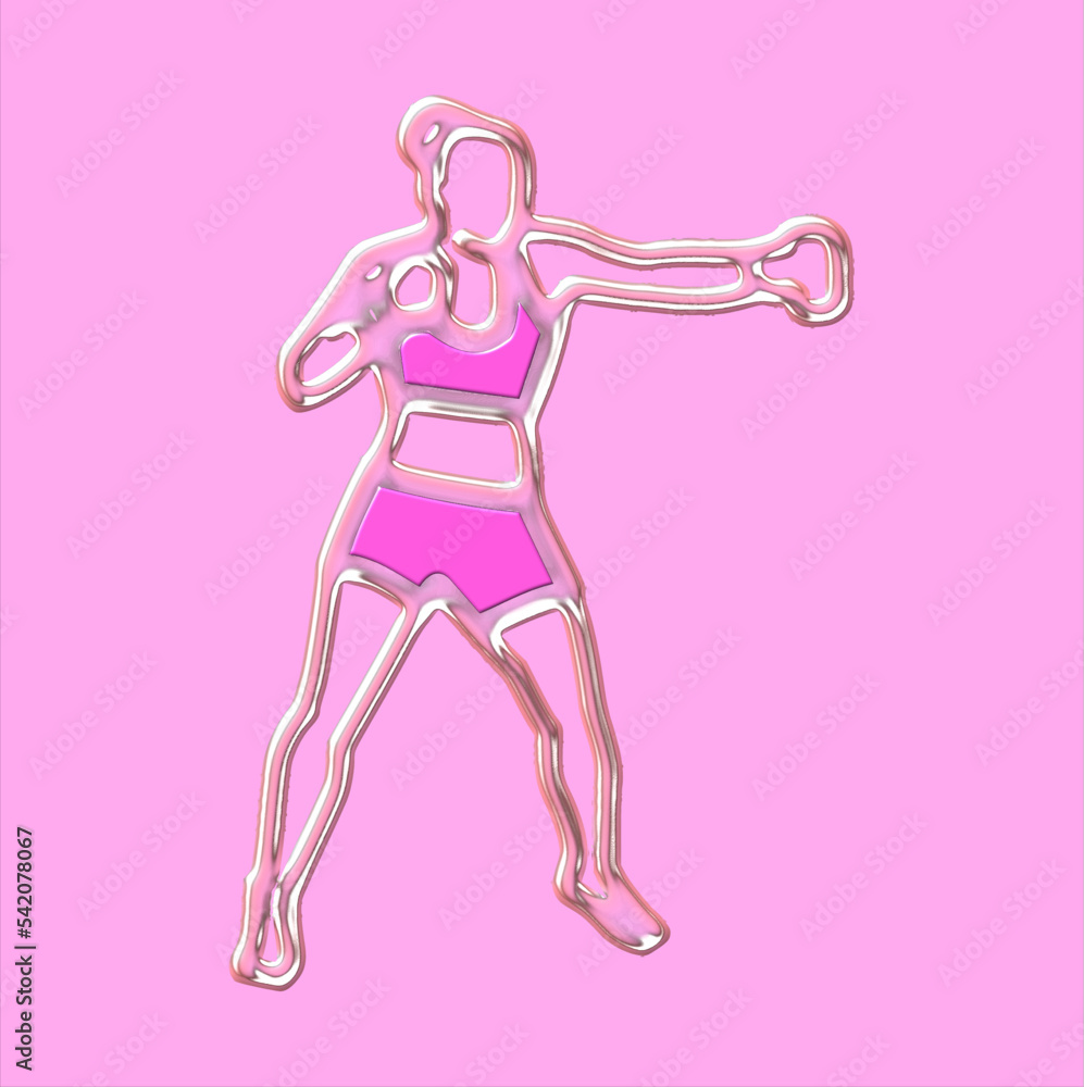 Illustration of a female boxer on a pink background.Vector image.