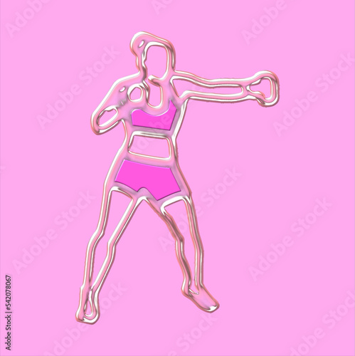 Illustration of a female boxer on a pink background.Vector image.