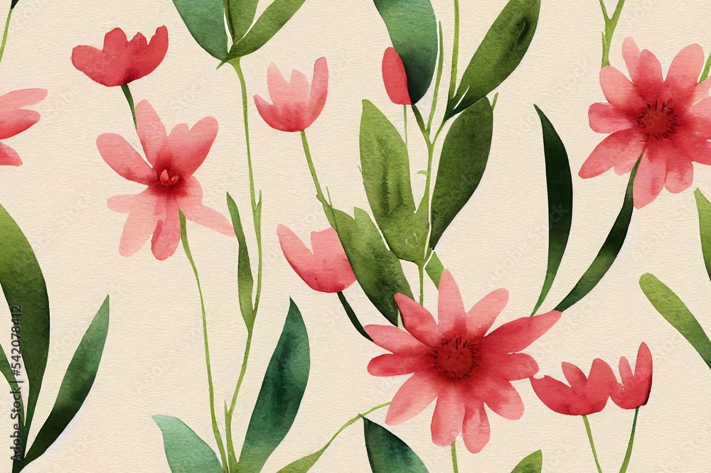 Obraz premium Cute feminine watercolor seamless pattern with wildflowers.