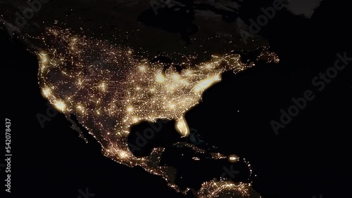 Power outage in USA. A map of the night lights going dark in North America. photo