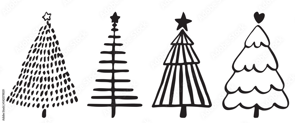 christmas tree vector, background, icon, black and white, retro style