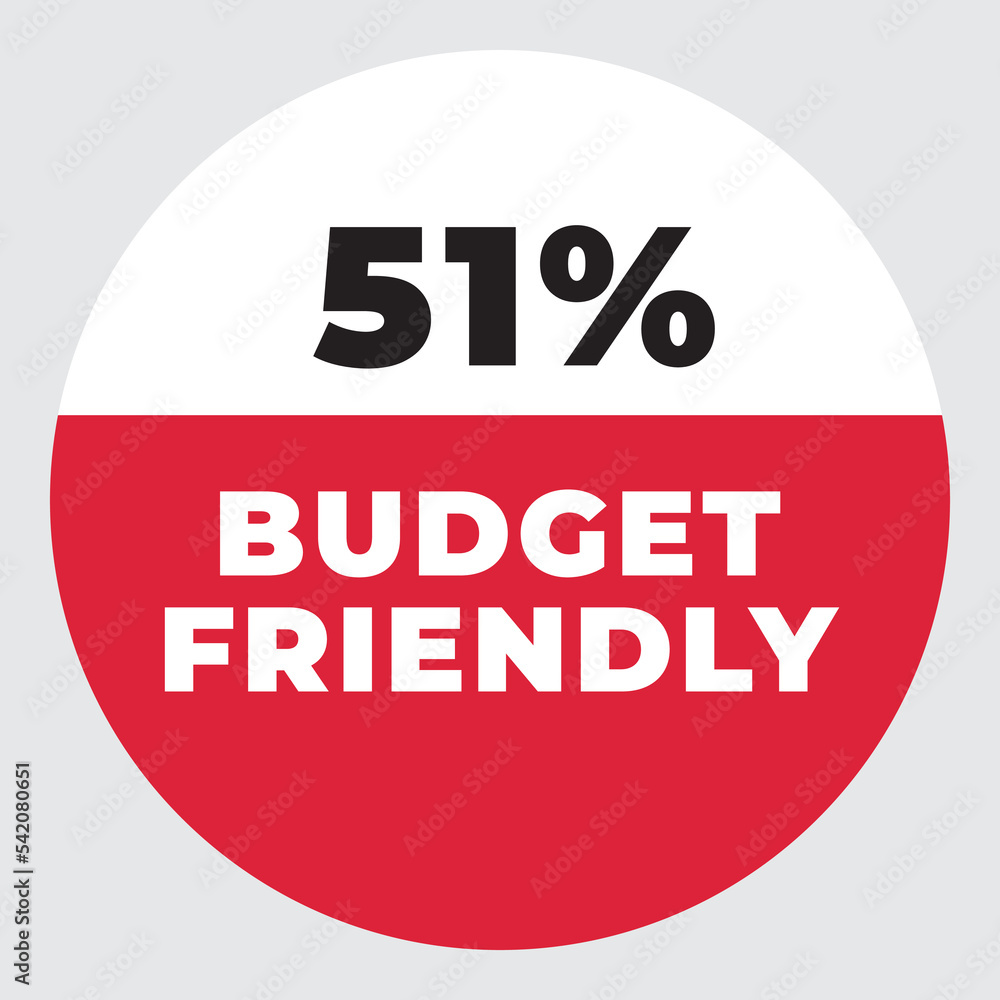51% Budget Friendly vector sign. Warning red tag banner 
