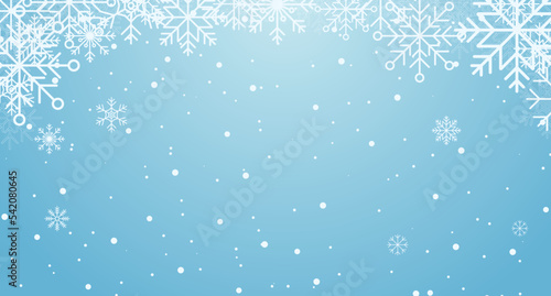 Winter background. Abstract snowflake border. Snowfall backdrop. Winter holidays theme. Background with snowflakes. Vector illustration