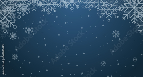 Winter background. Abstract snowflake border. Snowfall backdrop. Winter holidays theme. Background with snowflakes. Vector illustration
