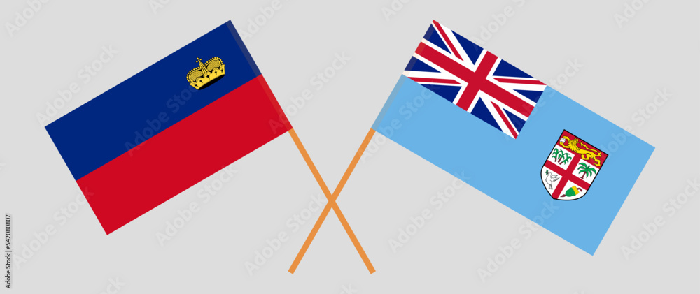 Crossed flags of Liechtenstein and Fiji. Official colors. Correct proportion
