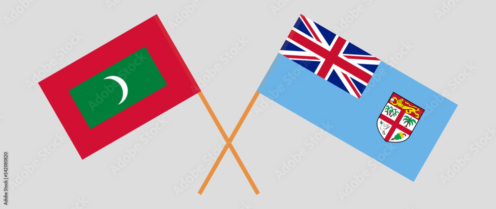 Crossed flags of Maldives and Fiji. Official colors. Correct proportion