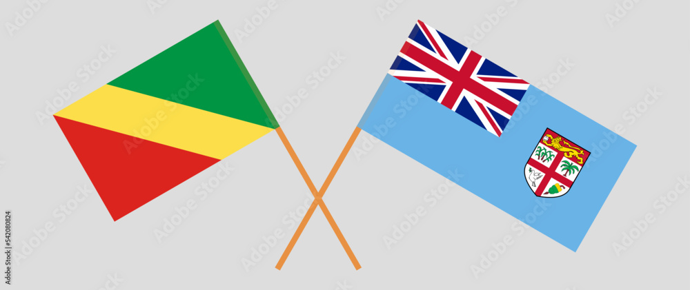 Crossed flags of Republic of the Congo and Fiji. Official colors. Correct proportion