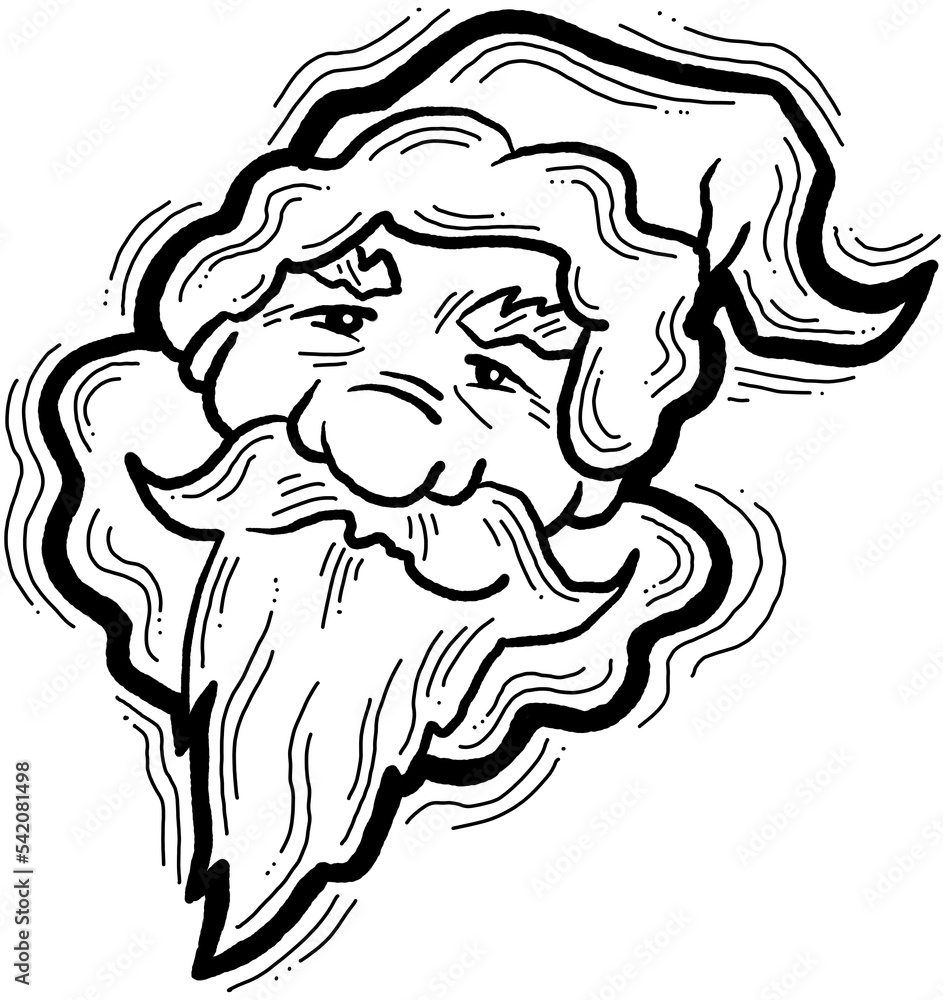 Funny Santa Claus face, hand drawn cartoon character, comic personage illustration. Decorative element for poster print, Christmas party invitation, postcard design. Traditional winter celebration. Funny Santa Claus face, hand drawn cartoon character, comic personage illustration. Decorative element for poster print, Christmas party invitation, postcard design. Traditional winter celebration.