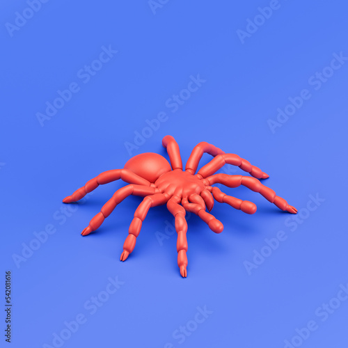 Tarantula monochrome single color insect made of red plastic, single varmint from isometric view, bug, 3d rendering