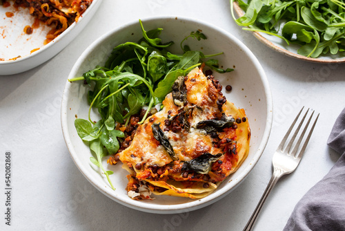 Vegetarian lasagna with puy lentils and butternut squash