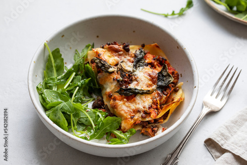 Vegetarian lasagna with puy lentils and butternut squash