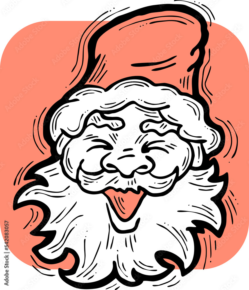 Funny Santa Claus face, hand drawn cartoon character, comic personage illustration. Decorative element for poster print, Christmas party invitation, postcard design. Traditional winter celebration. Funny Santa Claus face, hand drawn cartoon character, comic personage illustration. Decorative element for poster print, Christmas party invitation, postcard design. Traditional winter celebration.