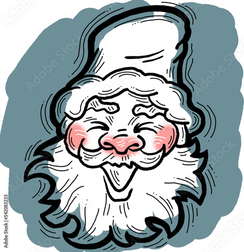 Funny Santa Claus face  hand drawn cartoon character  comic personage illustration. Decorative element for poster print  Christmas party invitation  postcard design. Traditional winter celebration.