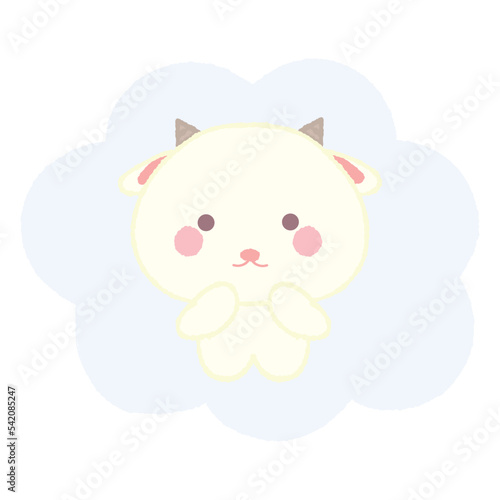 Cute baby goat. Hand drawn vector illustration in crayon colored texture isolated on white background.