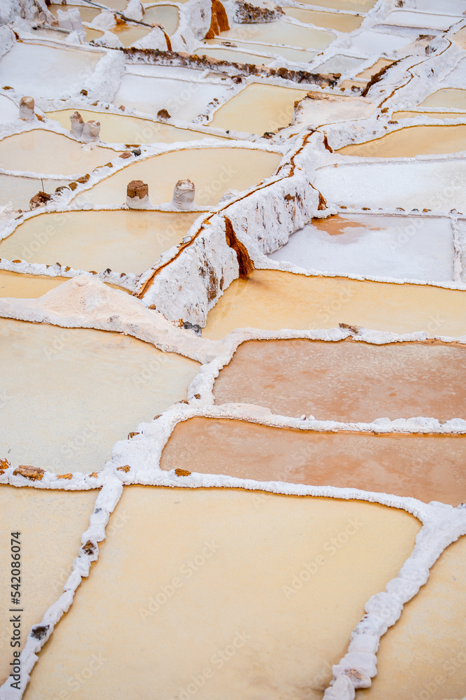 panoramic view of maras salt mine, peru