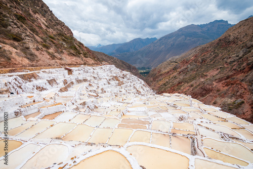 panoramic view of maras salt mine, peru