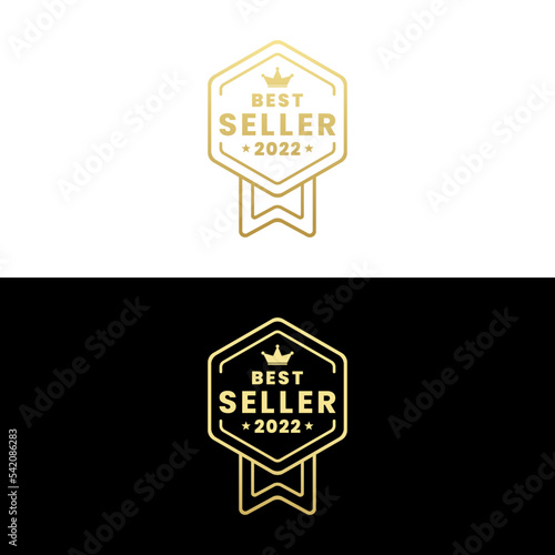 Luxurious Best Seller 2022 Logo Vector or Exclusive Best Seller 2022 Label Vector. Magnificent design of gold colored best seller logo or label. With an outline design style and color that can be chan