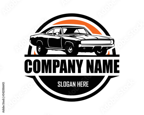 Challenger muscle car dodge logo isolated on white background side view. best for car related company industry