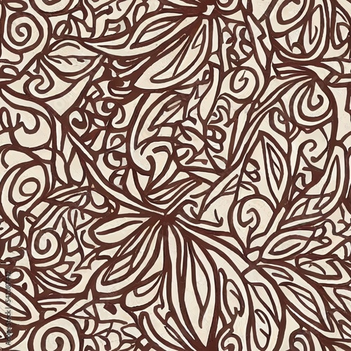 Amazing paisley folk pattern watercolor traditional ethnic background seamless. Hand drawn shapes floral beautiful brown color plants and leaves. Gorgeous ethnic ornament trendy color