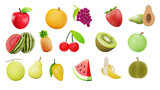 a collection of 3d illustrated fruits such as oranges, apples, strawberries, mangoes etc
