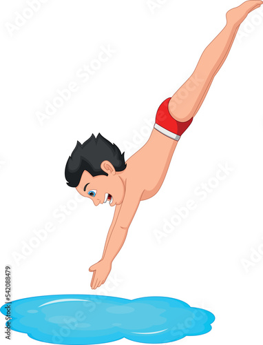 cartoon boy jumping into the water