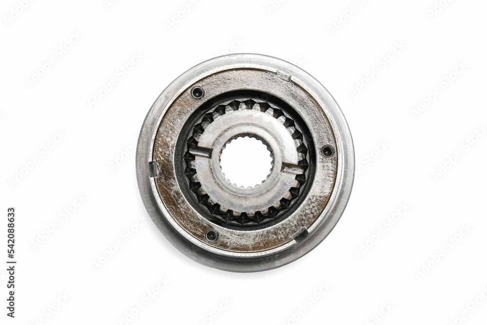 Stainless steel gear isolated on white, top view Stainless steel gear isolated on white, top view