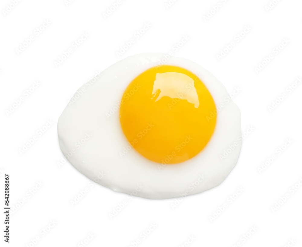 Tasty fried chicken egg isolated on white, top view Tasty fried chicken egg isolated on white, top view