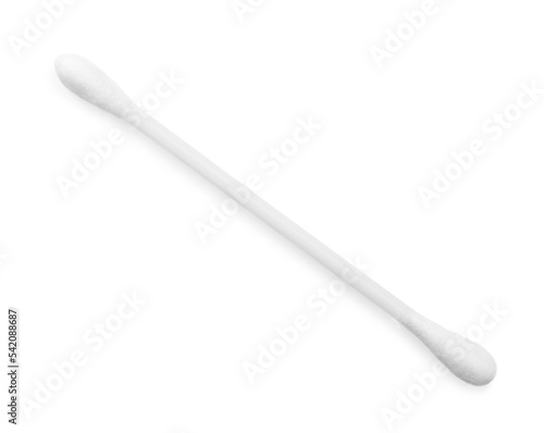 Foto Plastic cotton bud isolated on white, top view