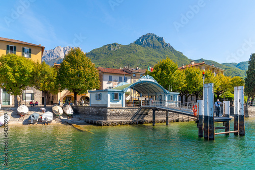 The boat ramp and ferry dock at the Italian town and commune of Mandello del Lario, Italy, in the province of Lecco on the shores of Lake Como.