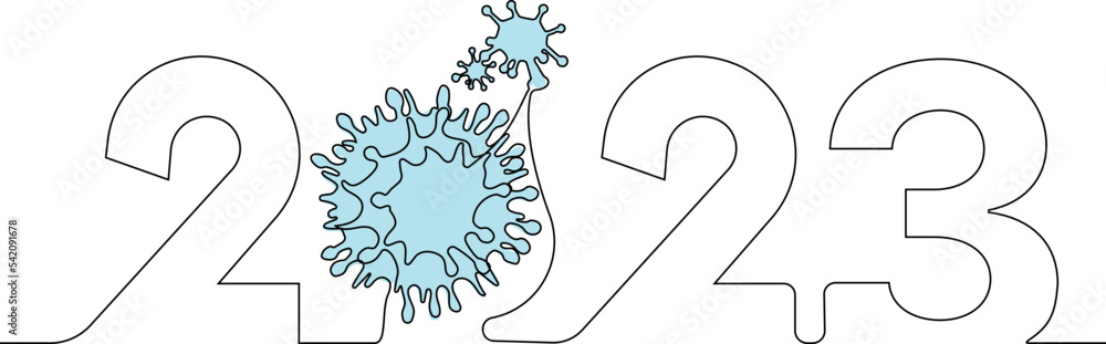 New 2023 Year is coming. Continuous one line drawing of new year sign on background happy new year merry christmas. Vector illustration New 2023 Year is coming. Continuous one line drawing of new year sign on background happy new year merry christmas. Vector illustration