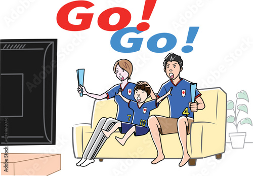 Wカップサッカーを応援する家族