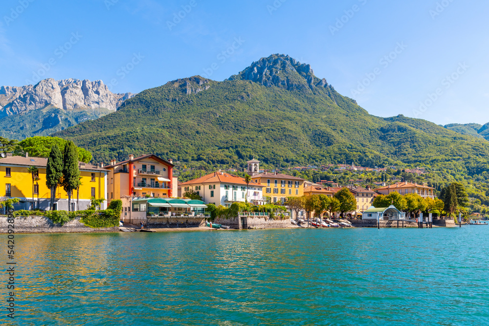 The Italian town and commune of Mandello del Lario, Italy, in the province of Lecco on the shores of Lake Como.