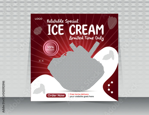 Delicious ice cream social media post banner  template Layout design for marketing on social media