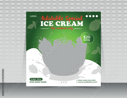 Delicious ice cream social media post banner  template Layout design for marketing on social media
