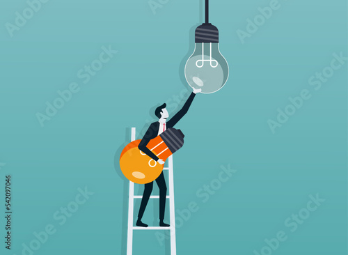 Businessman with bulb lights. change to new innovation concept for success.