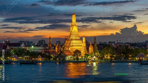 Wat Arun Ratchawararam at sunset(Temple of Dawn) famous tourist destination in Bangkok, Thailand. photo