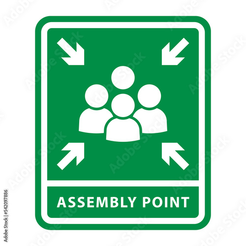 Emergency evacuation assembly point sign. Emergency evacuation assembly point symbol isolated on white background. Assembly point icon. Evacuation Plan. Vector illustration