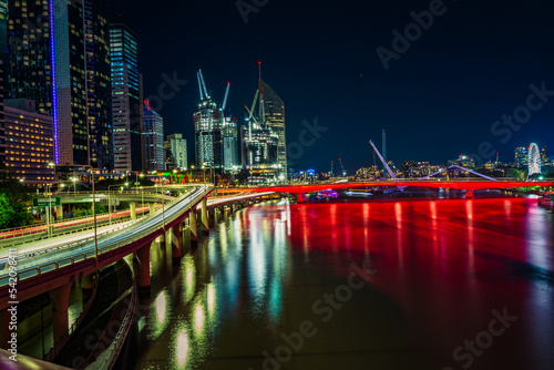Wallpaper Mural Brisbane city and river at night with colorful lights Torontodigital.ca