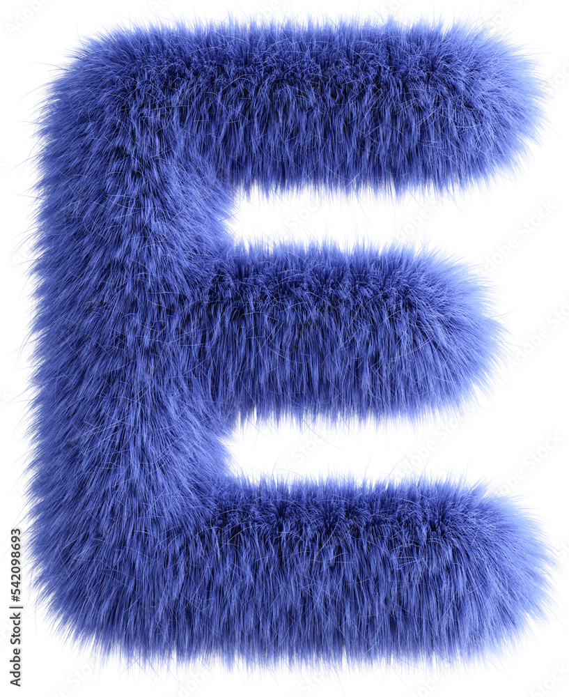 Blue 3D Fluffy Letter E. 3d render illustration isolated on transparent background Blue 3D Fluffy Letter E. 3d render illustration isolated on transparent background