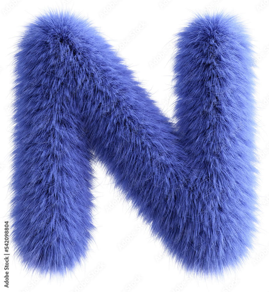 Blue 3D Fluffy Letter N. 3d render illustration isolated on transparent background Blue 3D Fluffy Letter N. 3d render illustration isolated on transparent background
