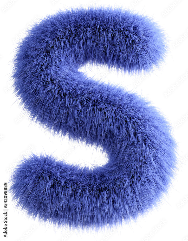 Blue 3D Fluffy Letter S. 3d render illustration isolated on transparent background Blue 3D Fluffy Letter S. 3d render illustration isolated on transparent background