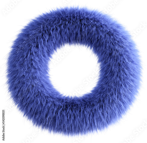 Blue 3D Fluffy Letter O. 3d render illustration isolated on transparent background