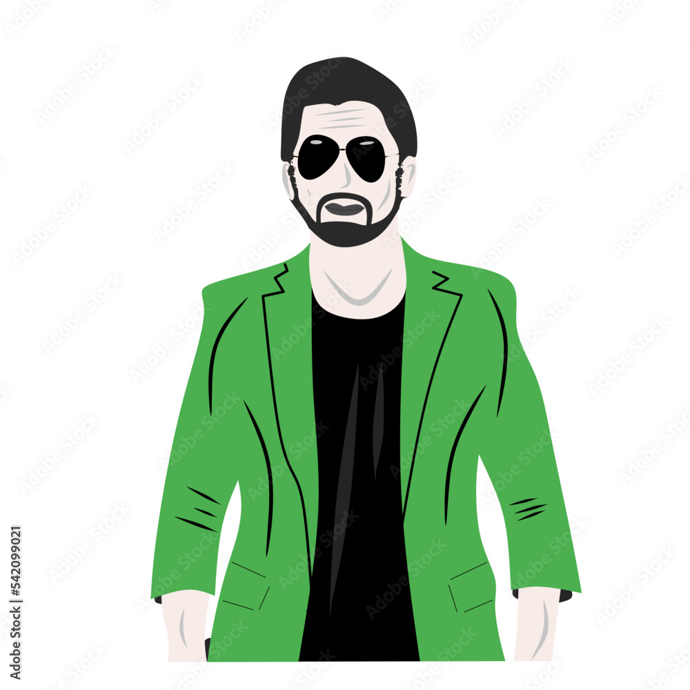 fashion style man wearing suit and glasses,color flat vector illustration