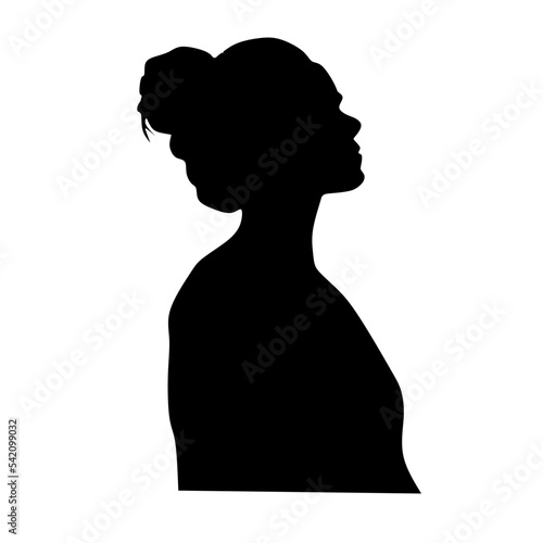 Woman head silhouette, face profile, vignette. Hand drawn vector illustration, isolated on white background. Design for invitation, greeting card, vintage style