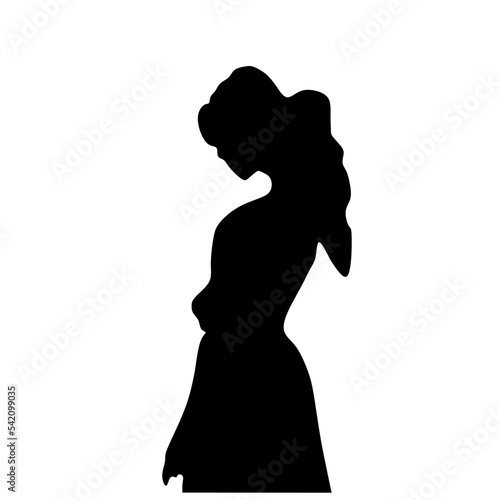 woman standing, stylishly holding hands on stomach, isolated vector silhouette